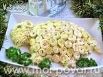 Новогодний салат с языком и яичными блинчиками «Овечка»
